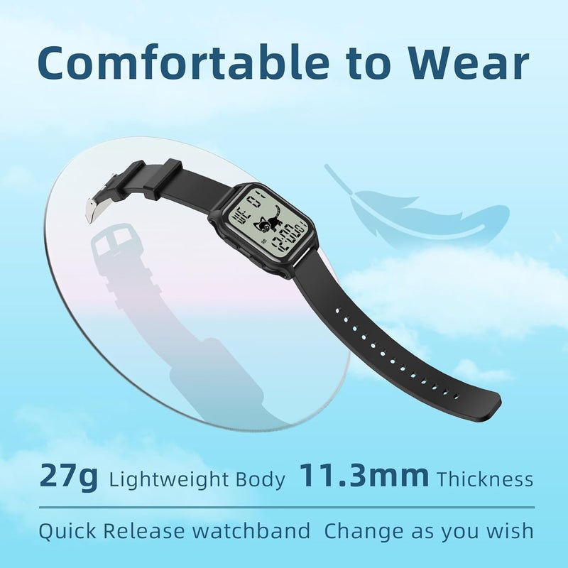 EZON T048 Digital Kids Watch for Teens Girls Boys,Sport Watch with Virtual Pet Cat Step Counter Stopwatch Pedometer Timer Alarm, No App Waterproof Fitness Tracker for Ages 7-18 - Image 4